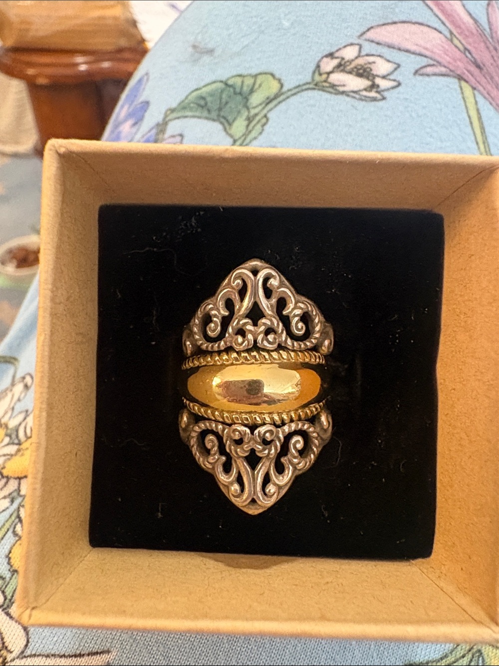 Caroline Pollack Sterling Cuff Ring with Gold Plated Insert Ring